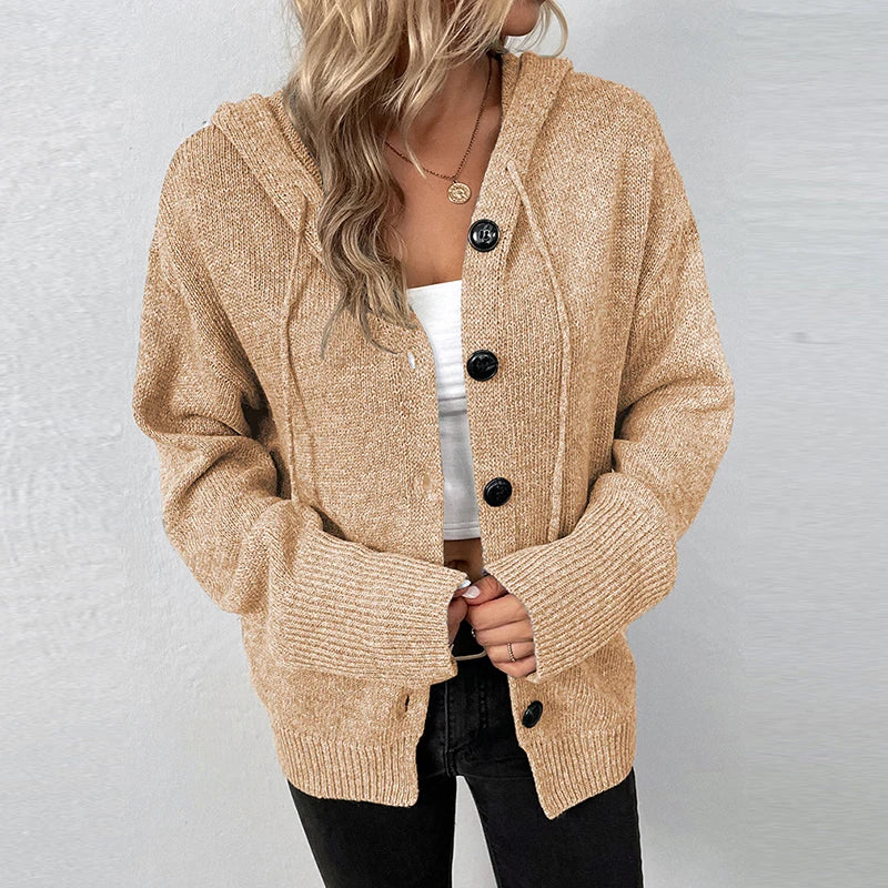 Button-Down Hooded Sweater for Women