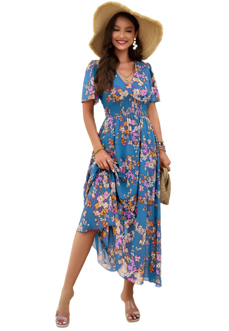 Vibrant Floral Long Dress For Women