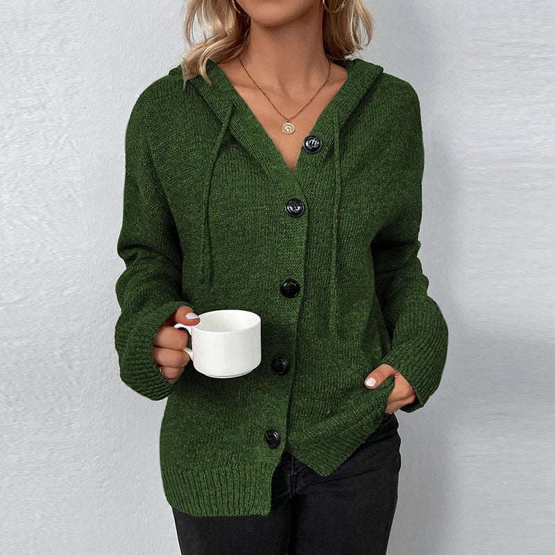 Button-Down Hooded Sweater for Women