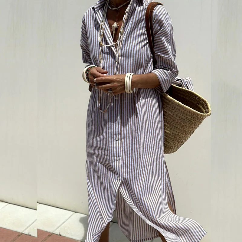 Women's Striped Long Shirt Dress