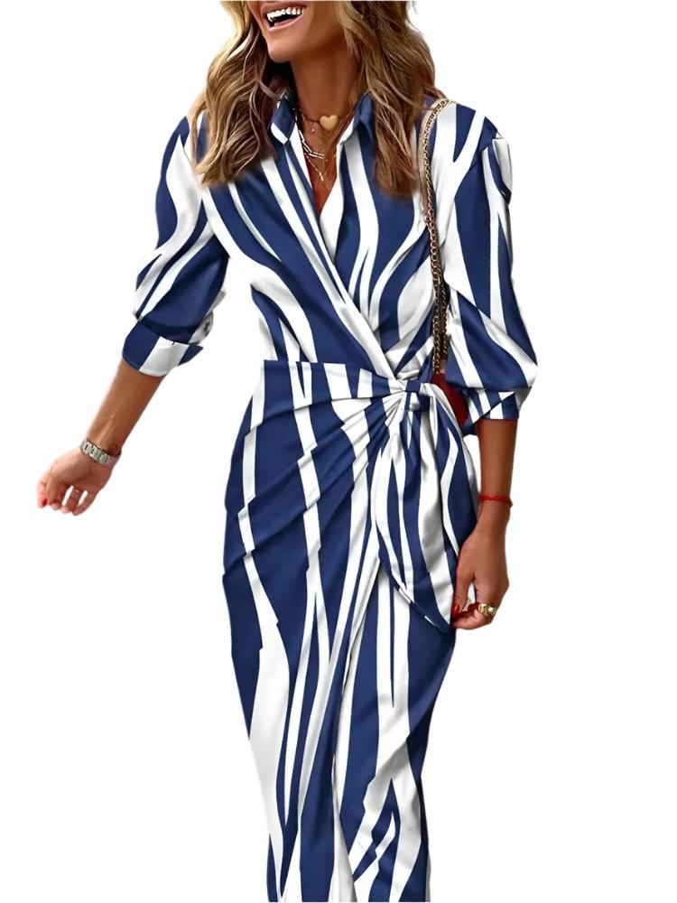 Trendy Striped Wrap Dress For Women