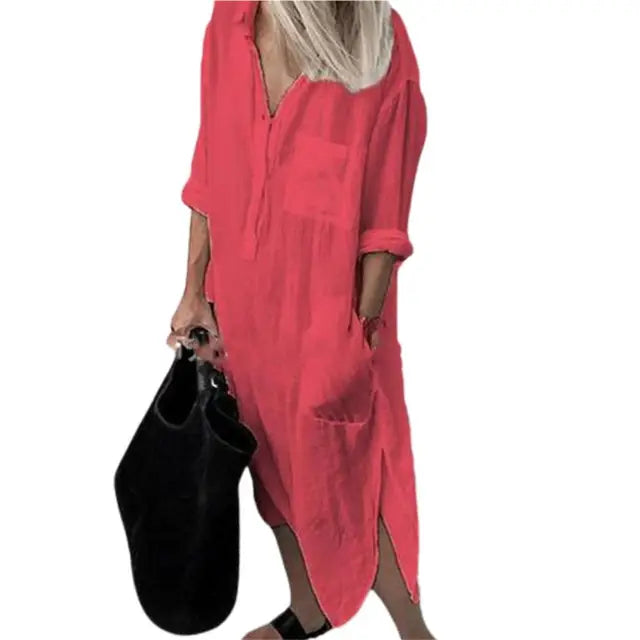 Long Sleeve Button-Up Shirt Dress for Women