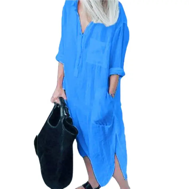 Long Sleeve Button-Up Shirt Dress for Women