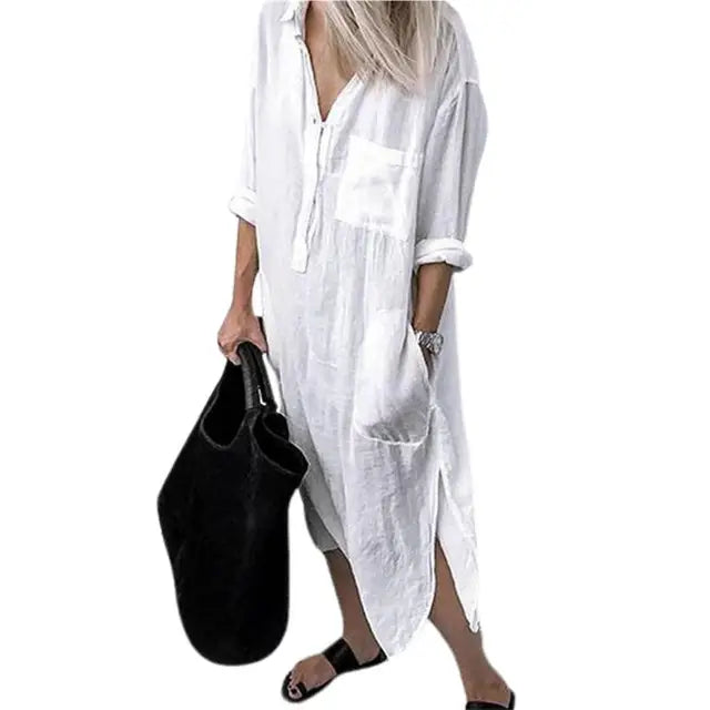 Long Sleeve Button-Up Shirt Dress for Women