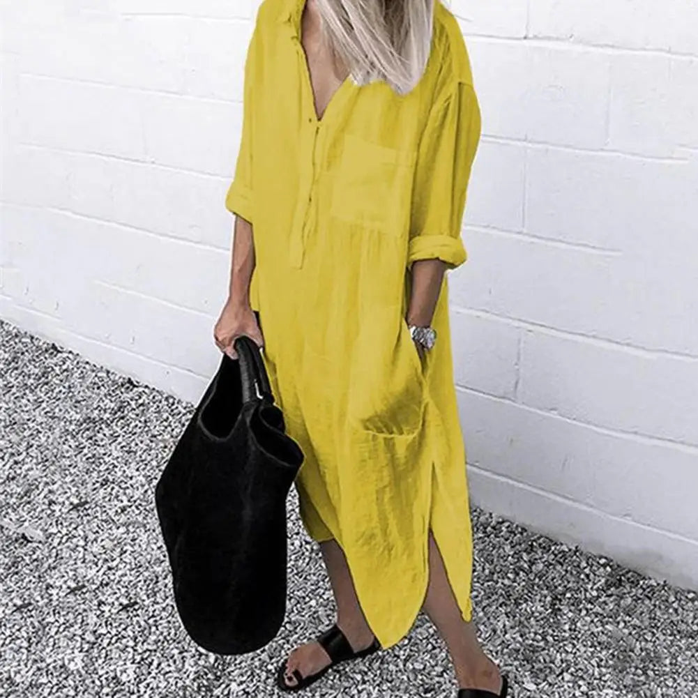 Long Sleeve Button-Up Shirt Dress for Women