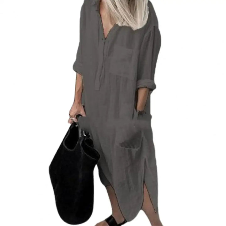 Long Sleeve Button-Up Shirt Dress for Women