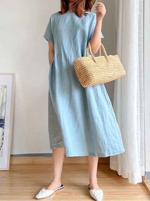 Casual Loose A-Line Midi Dress for Women