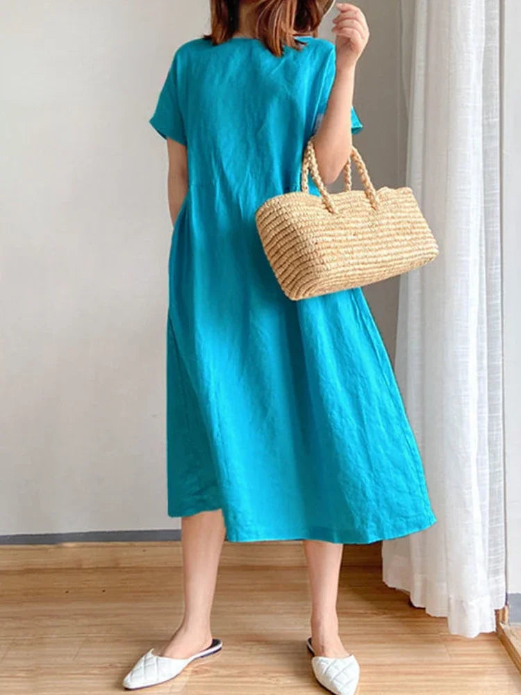 Casual Loose A-Line Midi Dress for Women