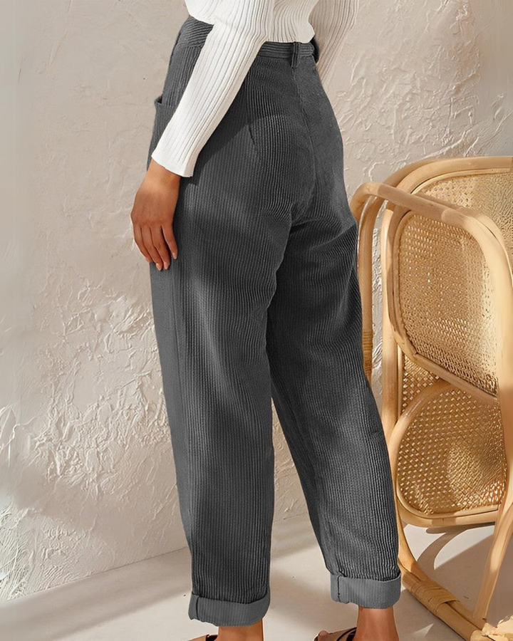 Women's High-Waisted Straight-Leg Corduroy Pants