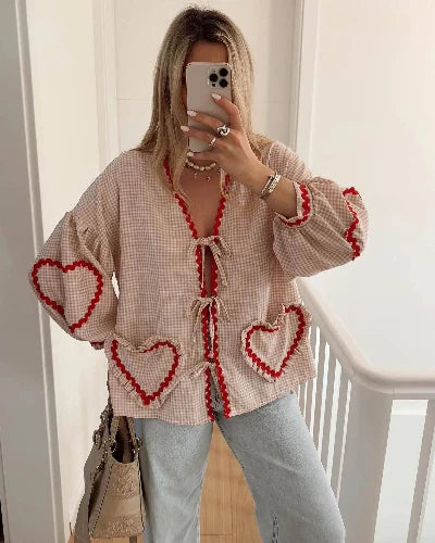 Women's Loose Fit Top with Heart Pockets