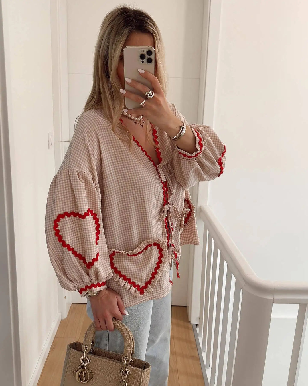 Women's Loose Fit Top with Heart Pockets