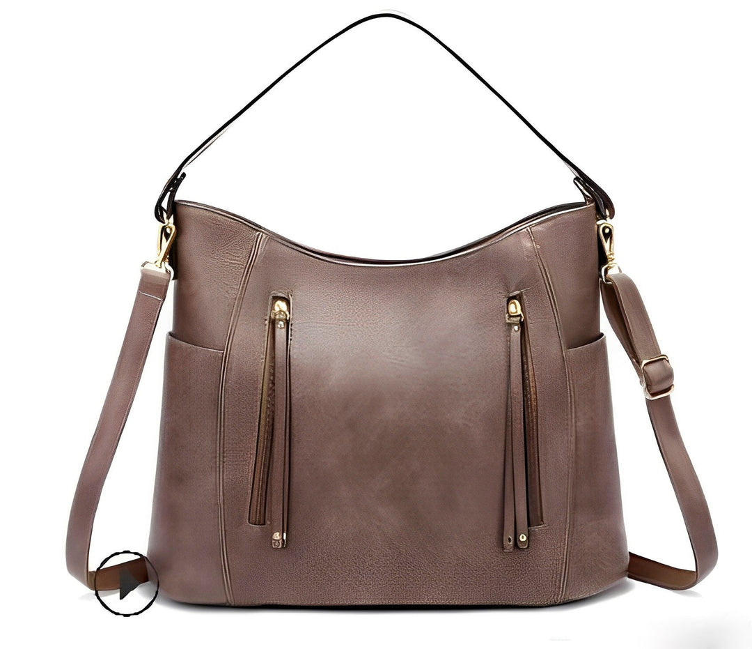 Vintage Double Zipper Shoulder Bag for Women