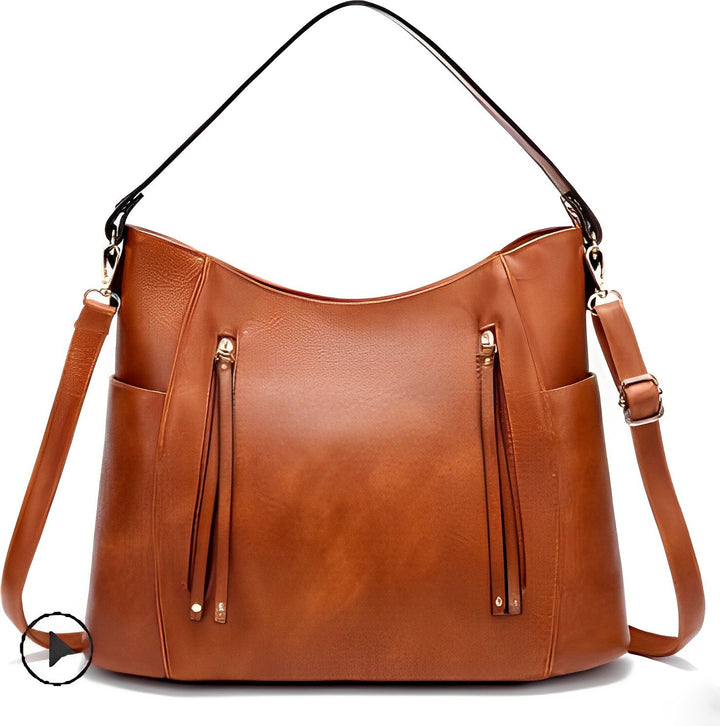 Vintage Double Zipper Shoulder Bag for Women