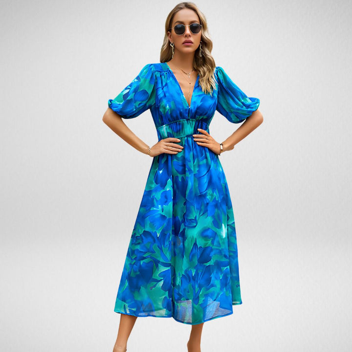 Elegant Maxi Dress with V-Neckline for Women