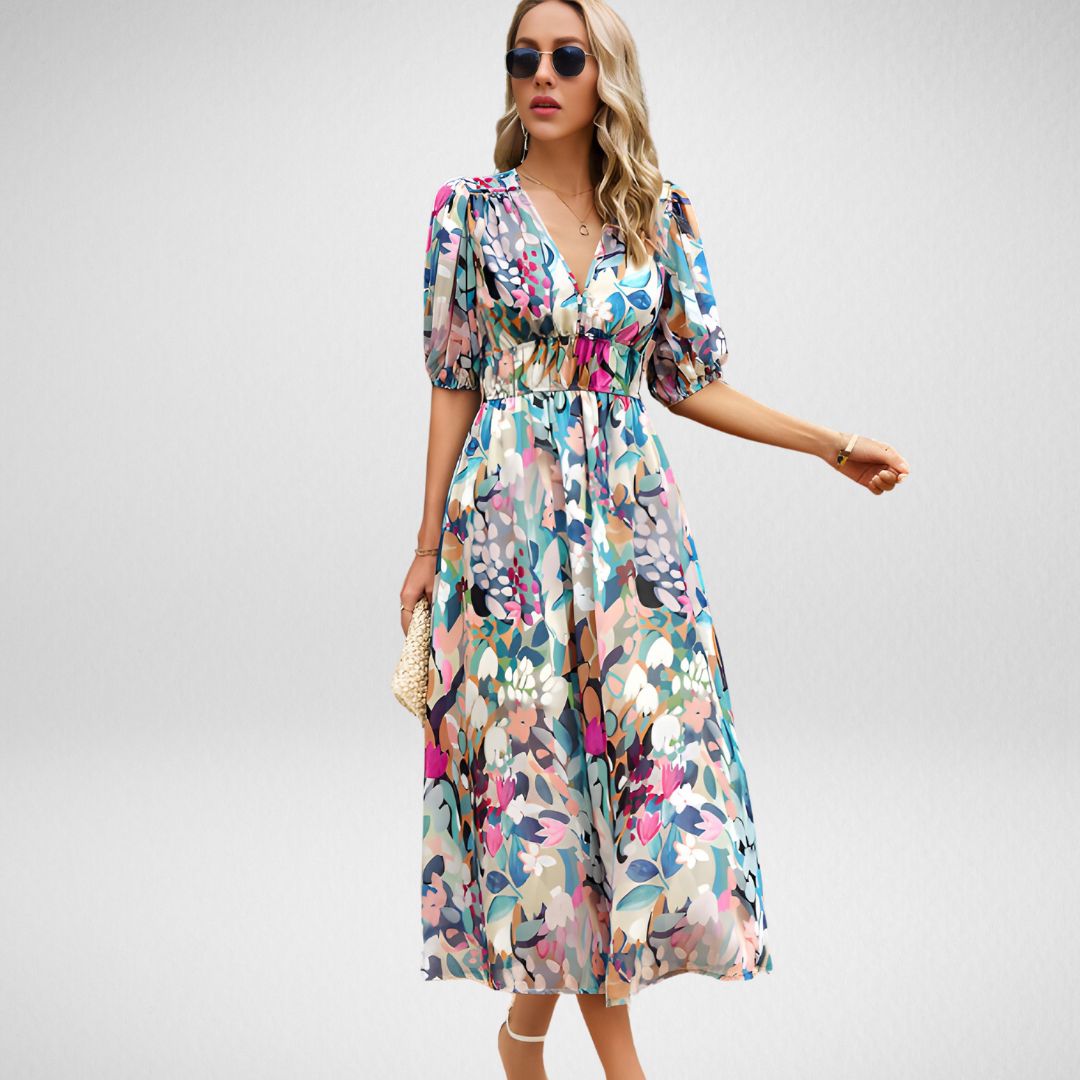 Elegant Maxi Dress with V-Neckline for Women