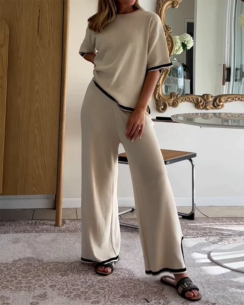 Two-Piece Round Neck Pants Set for Women