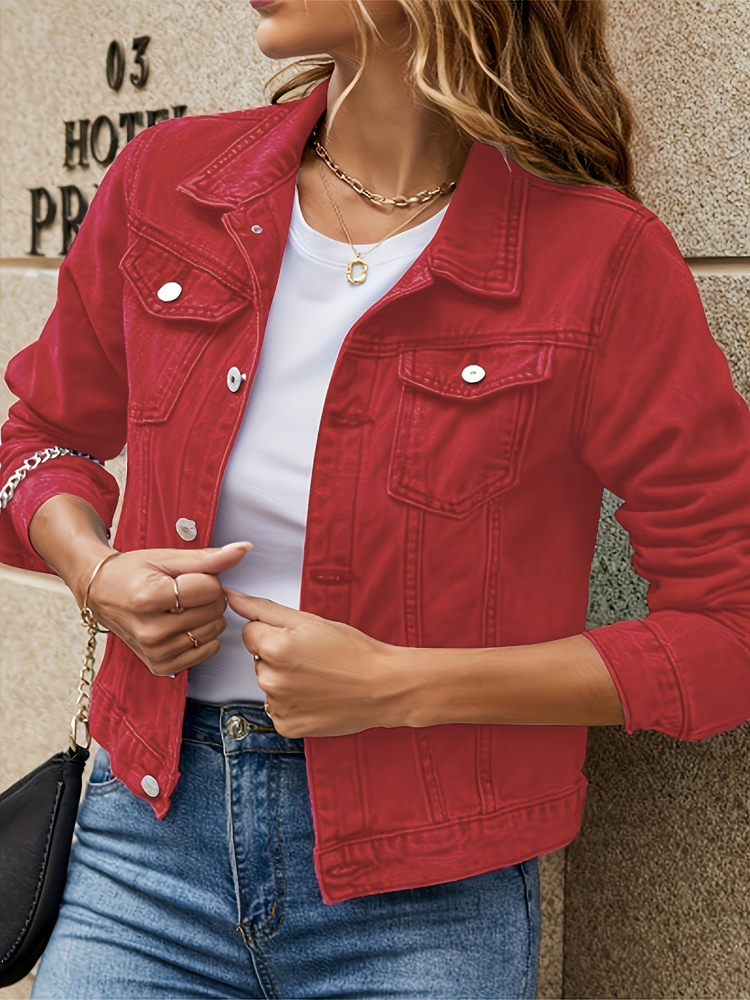 Button-Up Long Sleeve Denim Jacket for Women