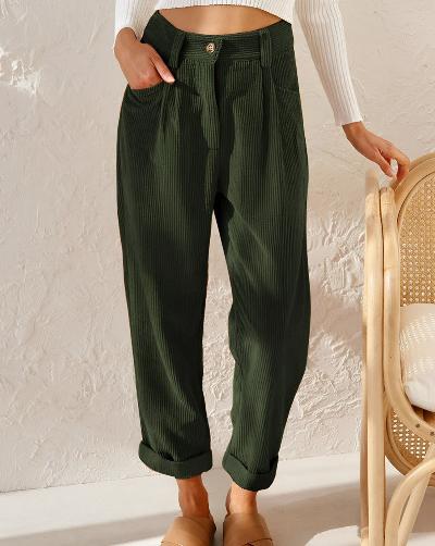 Women's High-Waisted Straight-Leg Corduroy Pants