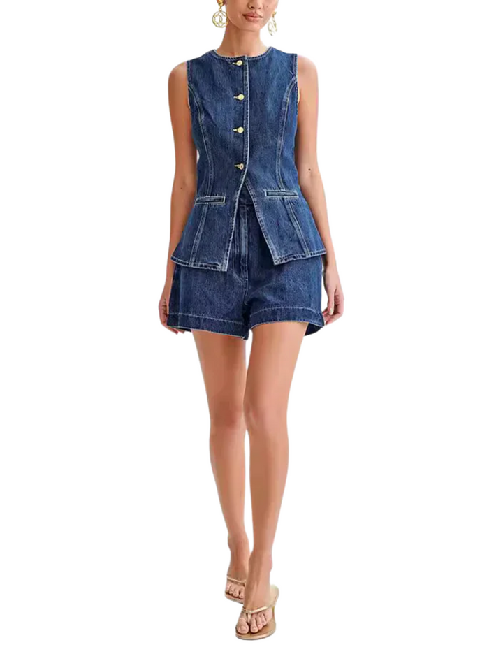 Women's Denim Sleeveless Top and Shorts Set