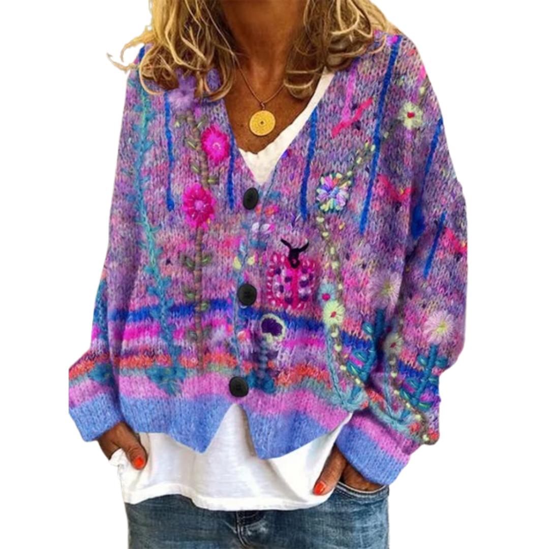 Elegant V-Neck Daisy Cardigan for Women