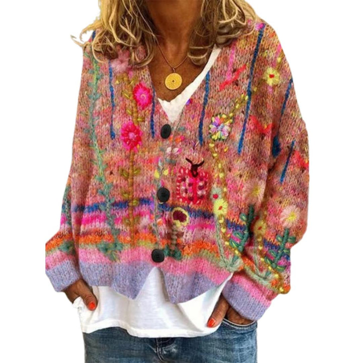 Elegant V-Neck Daisy Cardigan for Women