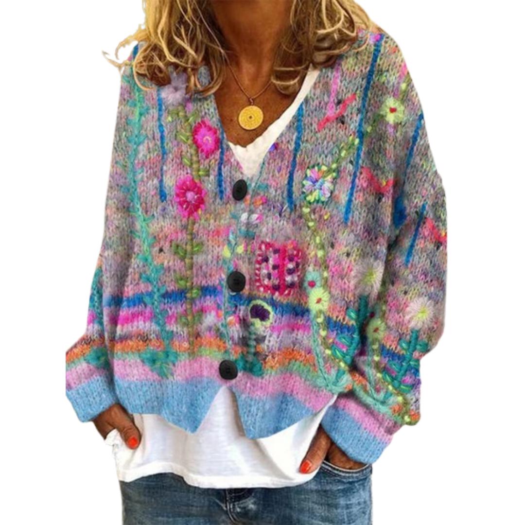 Elegant V-Neck Daisy Cardigan for Women