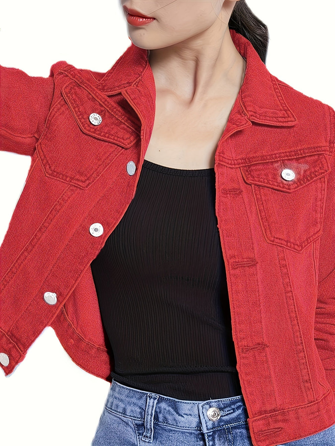 Button-Up Long Sleeve Denim Jacket for Women