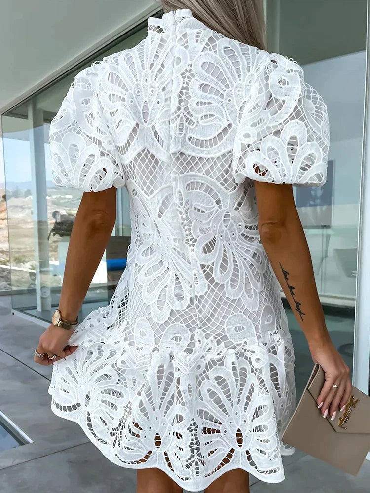 Women's Elegant Mini Lace Shirt Dress