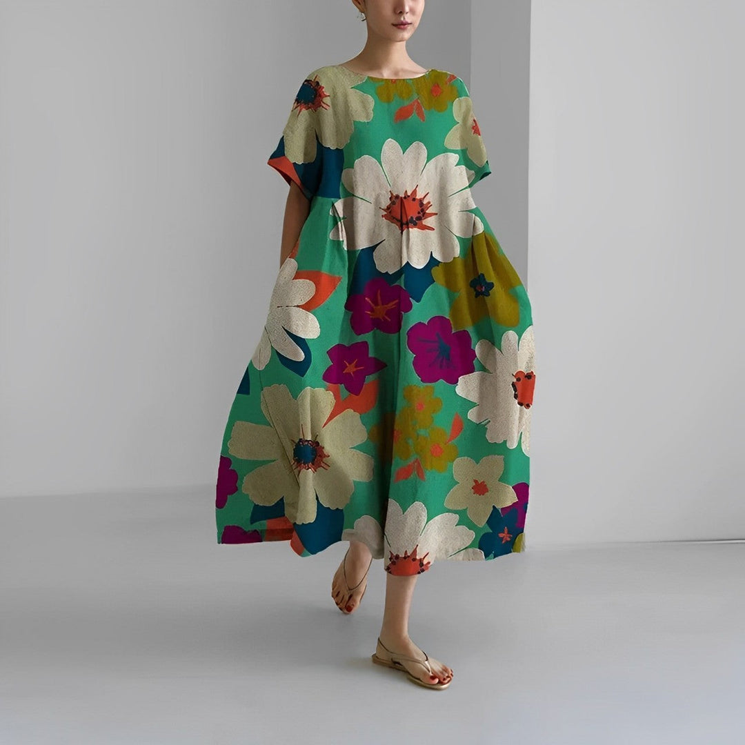 Summer Floral A-Line Midi Dress for Women