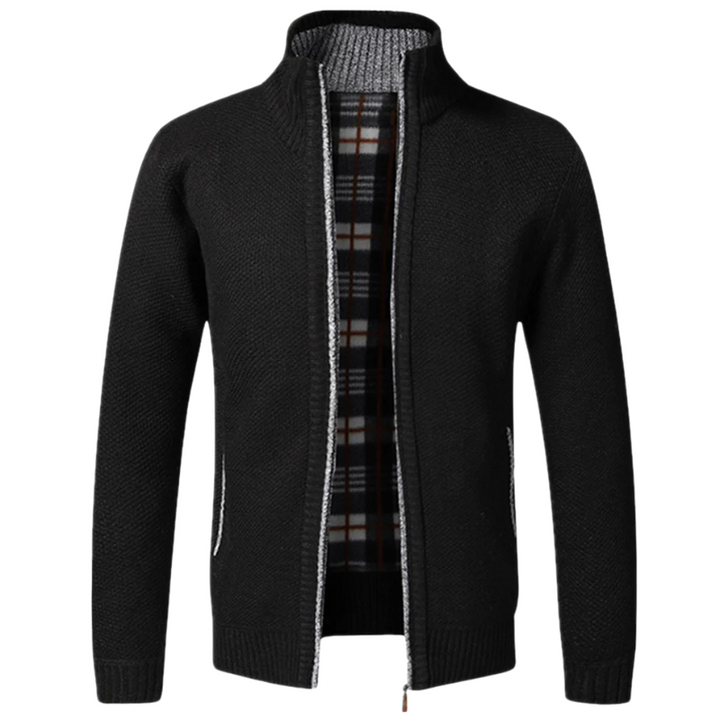 Men's High-Collar Jacket with Plaid Lining