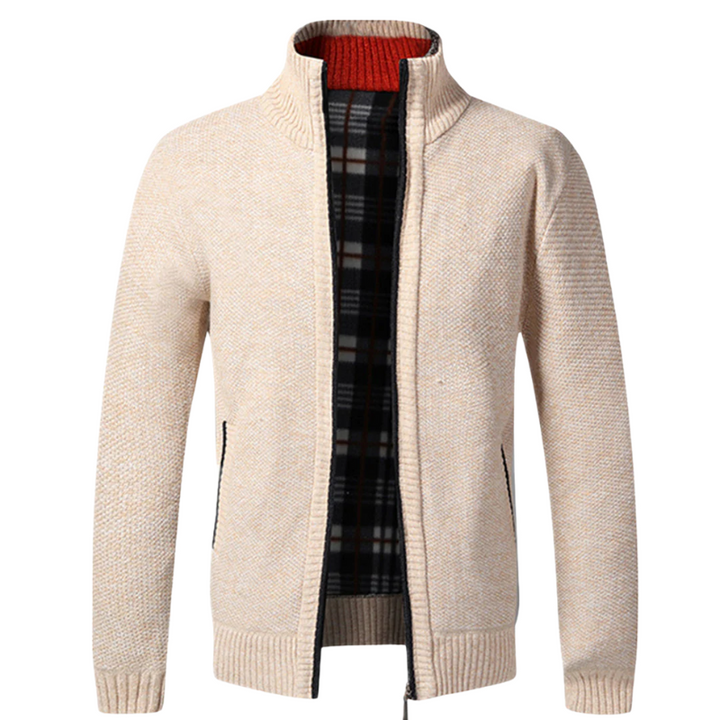 Men's High-Collar Jacket with Plaid Lining