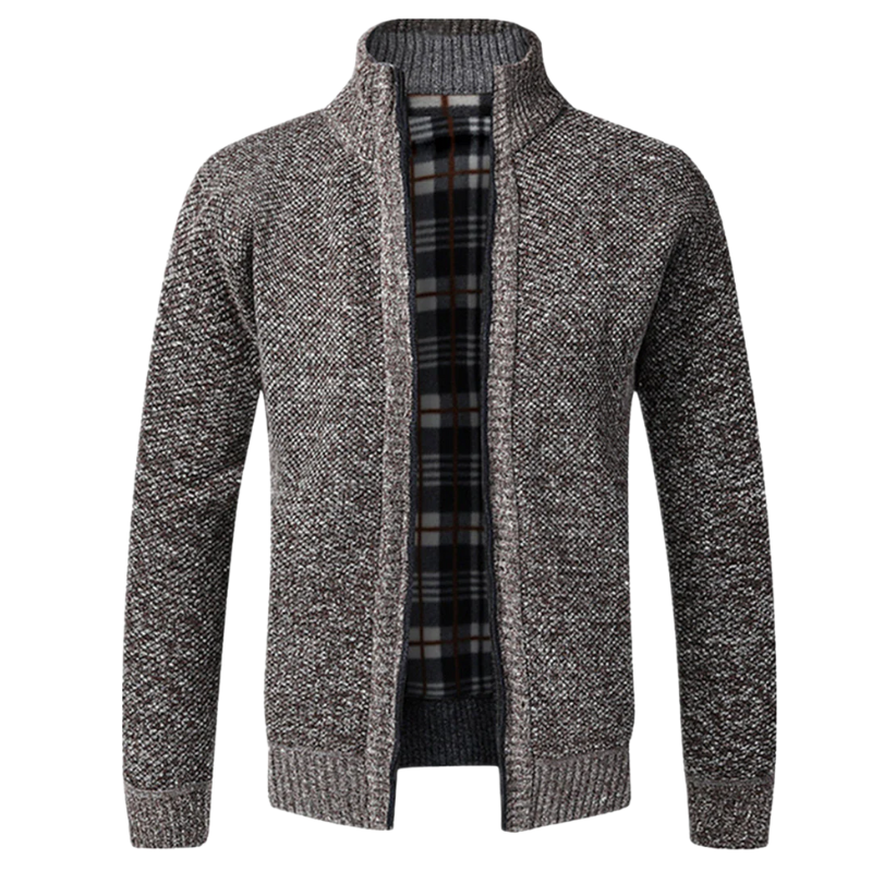 Men's High-Collar Jacket with Plaid Lining