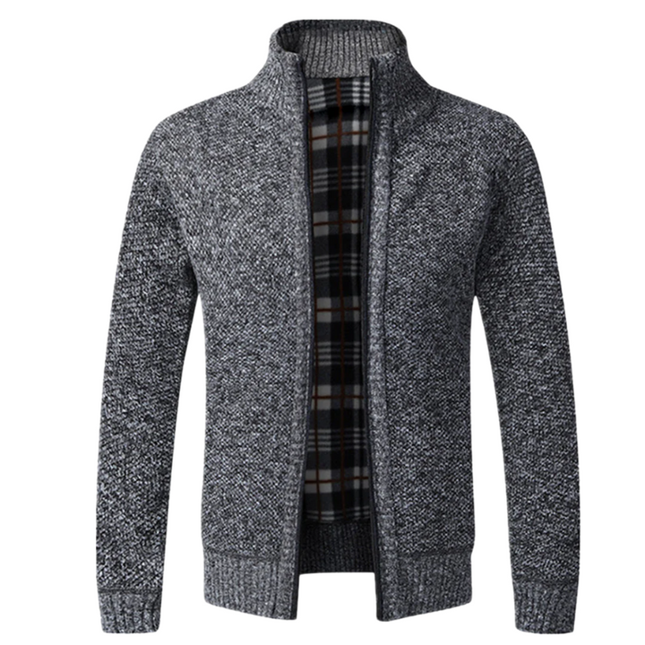 Men's High-Collar Jacket with Plaid Lining