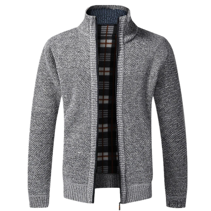 Men's High-Collar Jacket with Plaid Lining