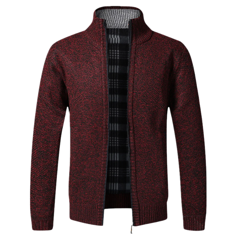 Men's High-Collar Jacket with Plaid Lining