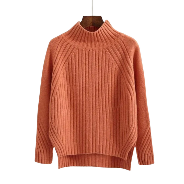 Women's High-Neck Ribbed Knit Sweater