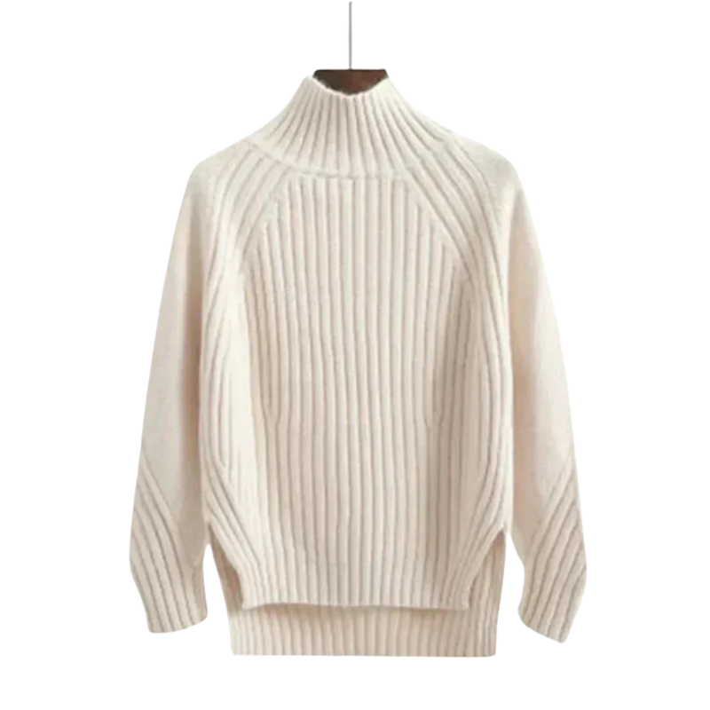 Women's High-Neck Ribbed Knit Sweater