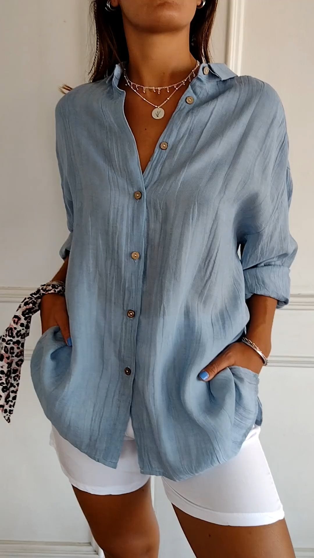 Classic Pleated Half Sleeves Shirt for Women