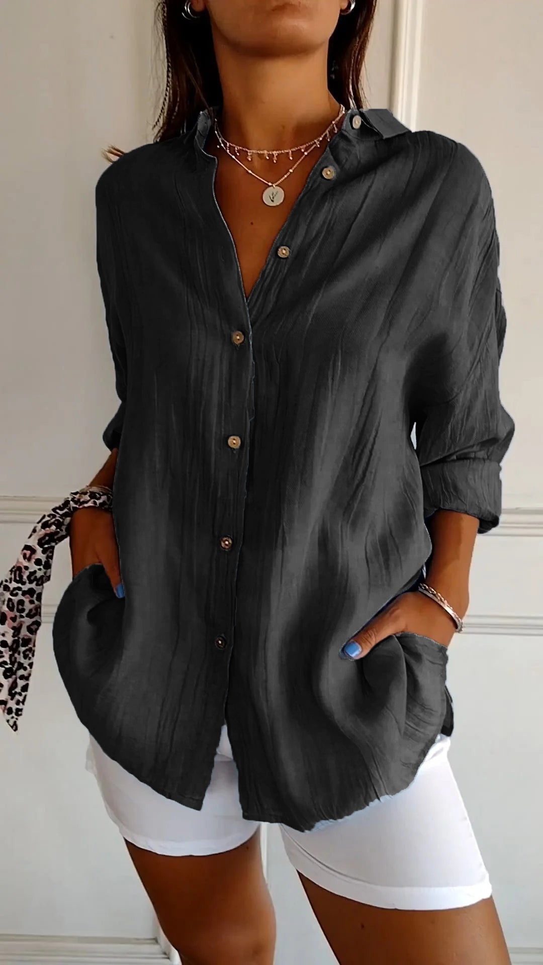 Classic Pleated Half Sleeves Shirt for Women