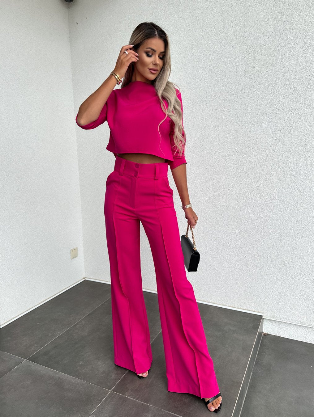 Women's Mock Neck Crop Top and Pants Set