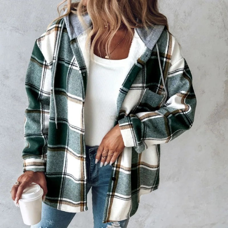 Plaid Print Hooded Jacket for Women