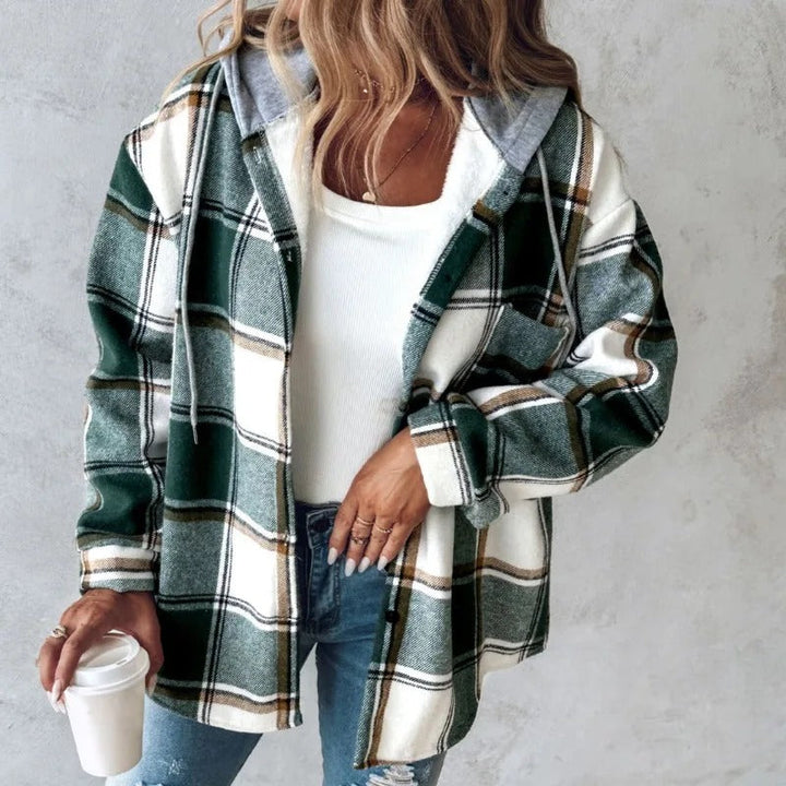 Plaid Print Hooded Jacket for Women