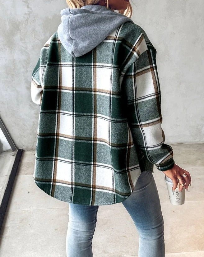 Plaid Print Hooded Jacket for Women