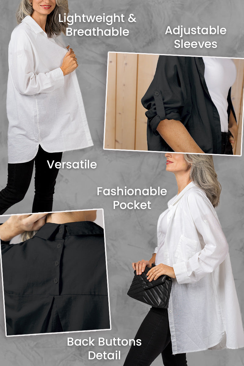 Classic Plain Blouse with Button Detail for Women