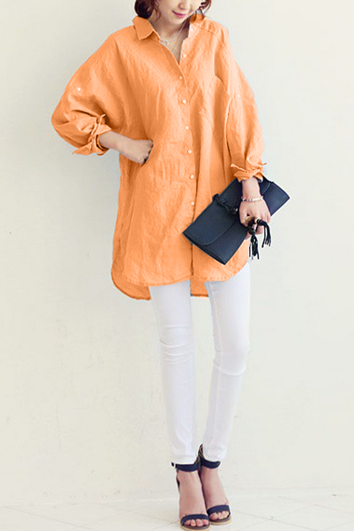 Classic Plain Blouse with Button Detail for Women