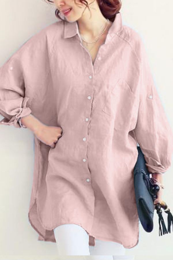 Classic Plain Blouse with Button Detail for Women