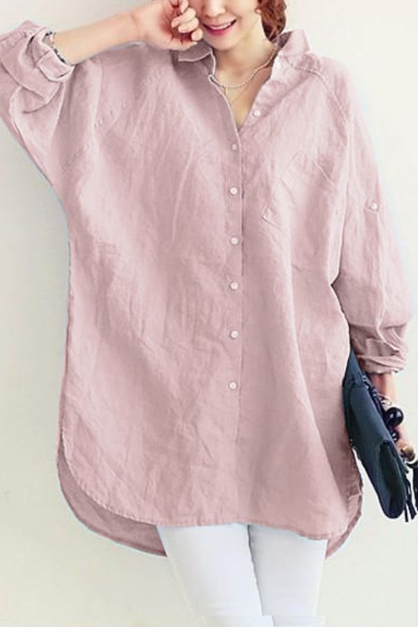 Classic Plain Blouse with Button Detail for Women