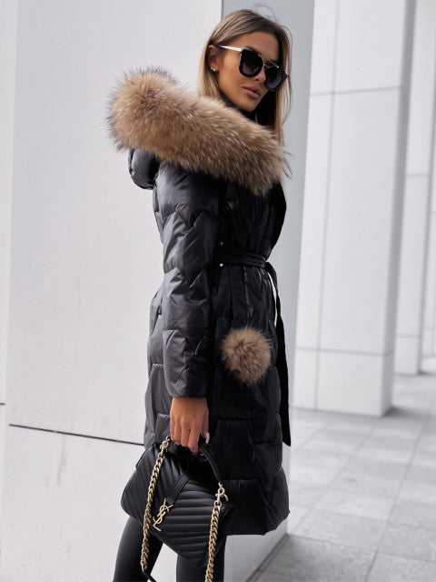 Demetria | Sophisticated Fur Hood Quilted Jacket