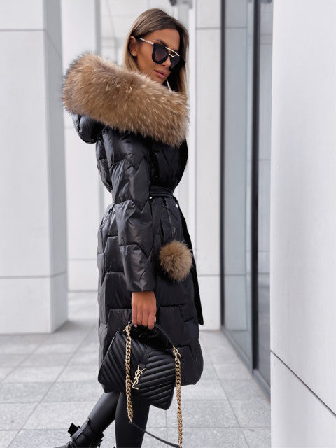 Demetria | Sophisticated Fur Hood Quilted Jacket