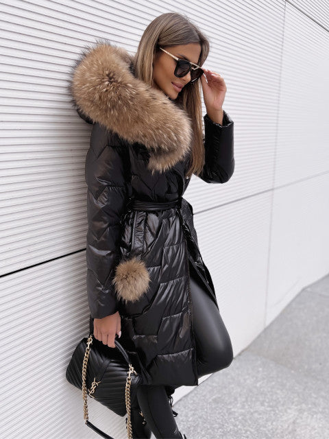 Demetria | Sophisticated Fur Hood Quilted Jacket